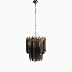 Vintage Trasparent and Smoked Murano Chandelier 107 Prism Triedri, 1990s