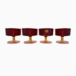 Copas de champán / sundae Luminarc Verrerie Darques France en rojo rubí, años 70. Juego de 4