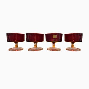 Luminarc Verrerie Darques France Ruby Red Sundae/Champagne Coupe Glasses, 1970s, Set of 4
