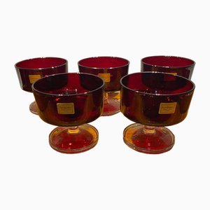 Luminarc Verrerie Darques France Ruby Red Champagne Coupe Glasses, 1970s, Set of 5