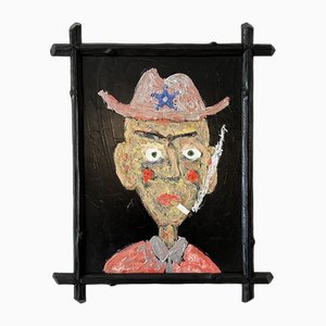 Felix Bachmann, Multicolored Portrait of a Cowboy, Mixed Media on Wood, 2023