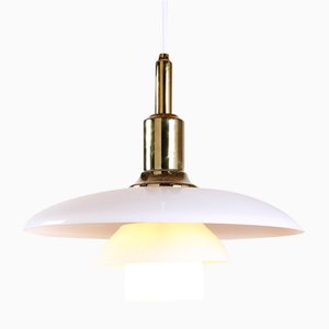 Danish Model Ph 3/2 Pendant Lamp in Opalized Glass and Brass by Poul Henningsen for Louis Poulsen, 2010s