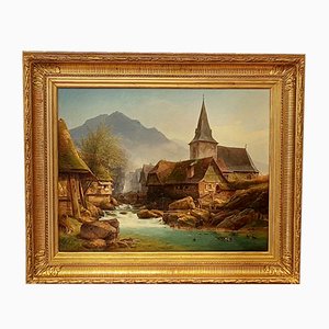 Johann Adolf Lasinsky, Mill on the River, 1838, Oil on Canvas, Framed