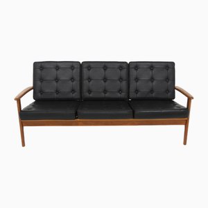 Scandinavian 3-Seater Sofa in Teak and Imitation Leather, Sweden, 1950s