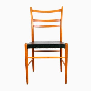 Swedish Sid Chairs in Elm and Black Skai by Yngve Ekstrom for Gemla, 1960s, Set of 6