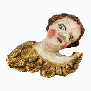 Large Antique Italian Baroque Carved Wood Angel