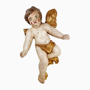 Large Antique Italian Baroque Carved Wood Angel
