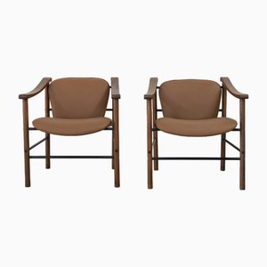Italian Leather Side Chairs, 1960s, Set of 2