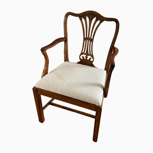 George III Armchair with White Paris Boucle Fabric in the style of Thomas Chippendale