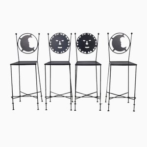 Sun and Moon Bar Stools in Wrought Iron, 1990s, Set of 4