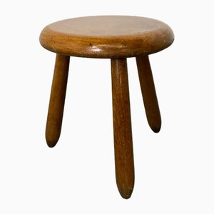 Small Mid-Century Modernist Round Oak Side Table by Pierre Chapo, 1950s