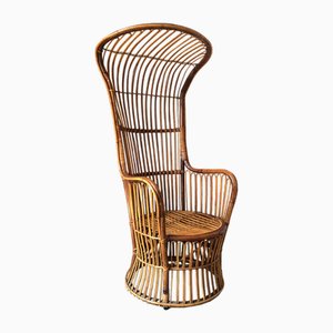 Fauteuil Tissé en Rotin à Dossier Haut, Italie, 1950s