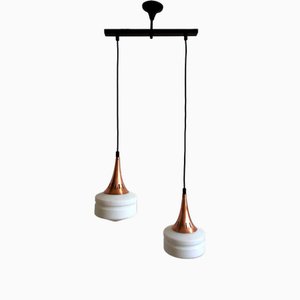 Lampada Mid-Century in rame e vetro bianco latte, Italia, anni '60