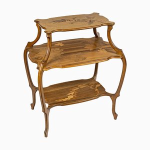 Table à Thé Art Nouveau avec 3 Plateaux attribuée à Emile Gallé, 1890s