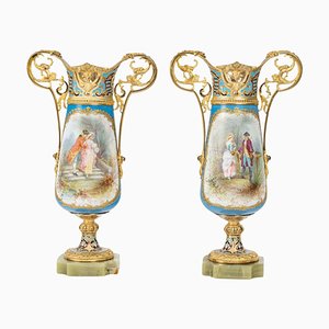 Napoleon III Porcelain Vases, Set of 2