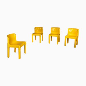 Italian Modern Yellow Plastic Chairs 4875 attributed to Carlo Bartoli forKartell, 1970s, Set of 4