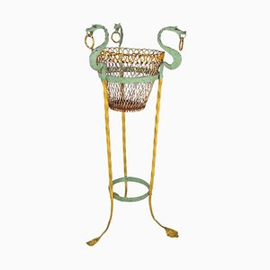 Italienischer Jugendstil Vasenhalter aus Schmiedeeisen in Gelb & Grün mit Drachen, 1900er