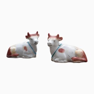 Antique Staffordshire Pottery Ceramic Cows, Set of 2
