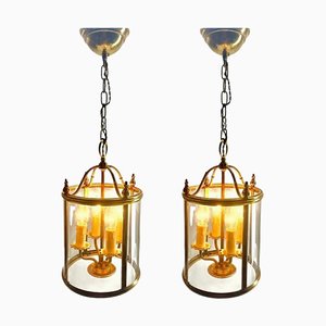 Brass and Glass Pendant Lamps attributed to Gaetano Sciolari, 1950s, Set of 2