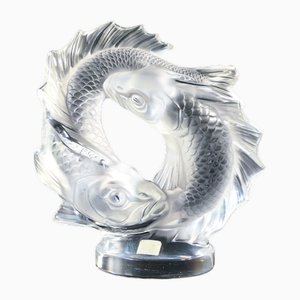 Escultura de carpas Koi de cristal de Lalique. Juego de 2