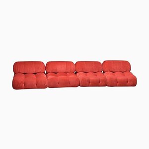 Modular Sofa in Original Red Velvet attributed to Mario Bellini for C&b Italia, Camaleonda, 1973