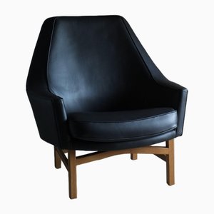 Swedish Leather Oak Easy Chair by Ib Kofod-Larsen, 1960s