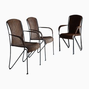 Wicker Iron Chairs by Frederick Weinberg, 1960s, Set of 4