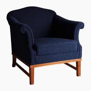 Navy Boucle Lounge Chair, Sweden, 1940s