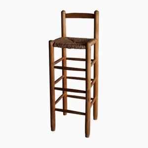 Rustic Rush Seat Bar Stool, France, 1960s