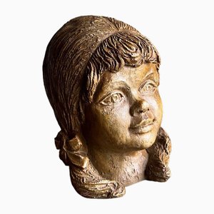 Stoneware Head of a Girl Sculpture | Netherlands | 1970s