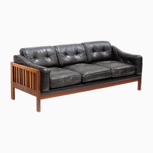Monte Carlo Sofa in Rosewood and Black Leather by Ingvar Stockum for Futura Furniture, 1960s