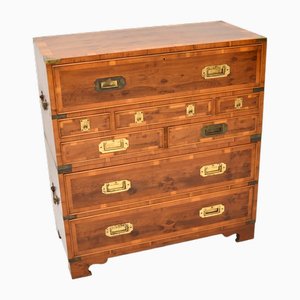 Yew Wood Military Campaign Secretary Chest of Drawers, 1930s