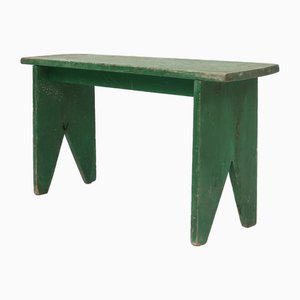 Industrial Green Bench with V-Cut Legs, France, 1900s
