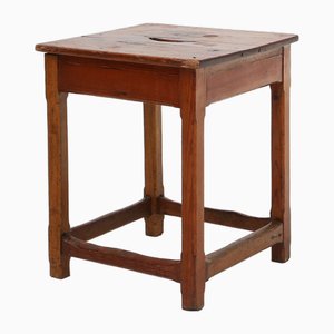 Industrial Square Wooden Stool with Handle, Belgium, 1920s