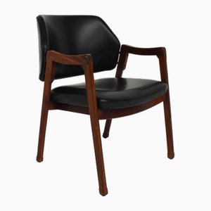 Desk Armchair in Rosewood and Black Leather Mod. 814 by Ico Parisi for Cassina, Italy, 1961