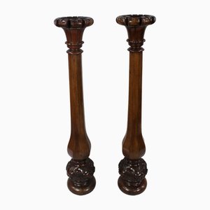 Early Victorian Carved Mahogany Pedestals, Set of 2
