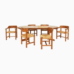 Extendable Pine Wood Table with Chairs Mod. To Love by Rainer Daumille, Denmark, 1977, Set of 7
