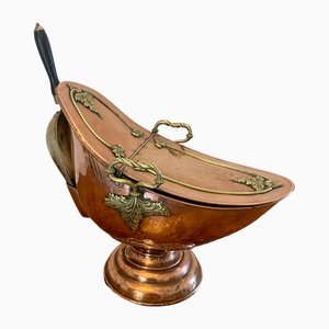 Victorian Copper and Brass Large Coal Scuttle, 1860s