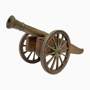 Vintage Cannon in Bronze and Wood, 1950s