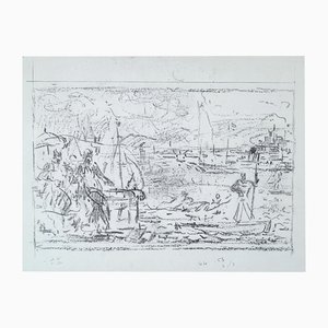 Henri Fehr, Etude de paysage du lac de Genève, Bleistift auf Papier
