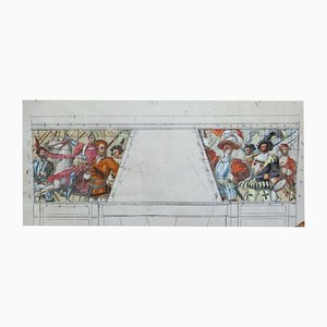 Henri Fehr, Etude de la bataille de Näfels, Pastel, Gouache & Crayon sur Papier