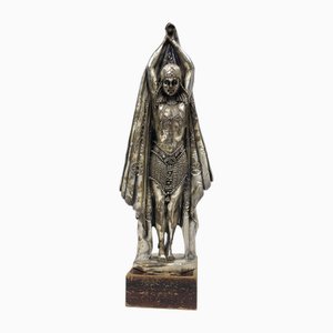 Laminated Liberty Woman Statuette in Silver, 1920s