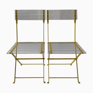Sedie pieghevoli vintage in vetro acrilico, set di 2