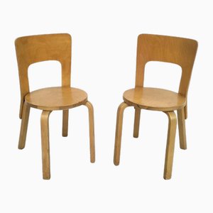 Birch Chairs 66 Model attributed to Alvar Aalto for Artek, 1960s, Set of 2