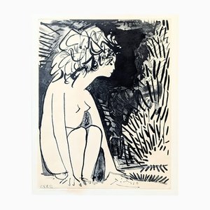 Pablo Picasso, Mujer sentada, Genevieve Laporte, Grabado original, 1954