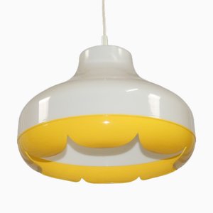 Hanging Ceiling Lamp in Plastic White-Yellow, 1970s