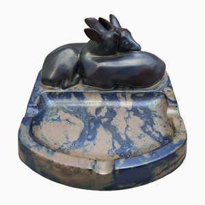 Art Deco Ashtray with Hugging Deer by Zsolnay, Hungary, 1930s
