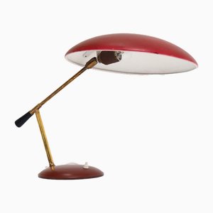 Lámpara de mesa de metal pintado en rojo, años 50