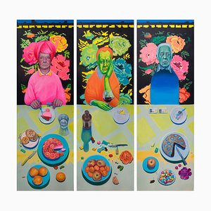 Natasha Lelenco, Large Triptych with After-Dinner & Still Life, Dibond Prints, 2023, Set of 3