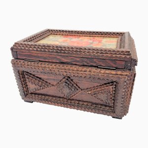 Boîte en Bois d'Art de Tramp Fabriquée à la Main, 1850s